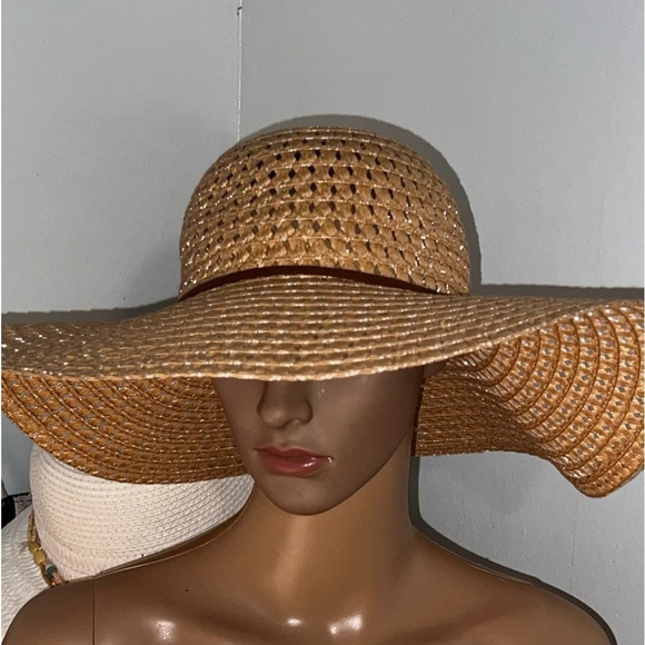 J.CrewTan open wicker clear mesh lining 5.5 inch brim Brown metallic tassel tie - Picture 3 of 7